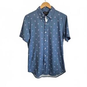 Bonobos Slim Fit Mens Short Sleeve Button Front Casual Shirt Blue Pink Flamingo